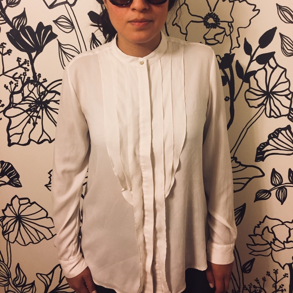 Ann Taylor Ruffle Tuxedo Blouse Top